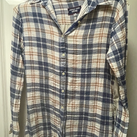 Johnny Was Blue and Brown Plaid Shirt - Picture 5 of 6